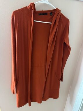 Cyrus Rust Open-Front Hooded Knit Cardigan